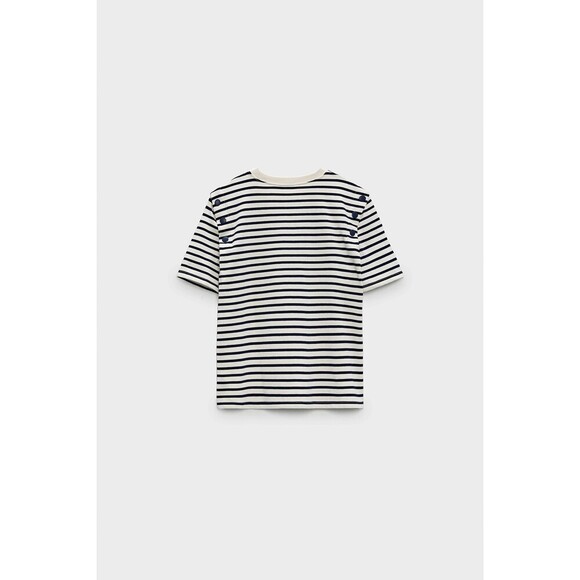 Zara Navy and Cream Striped Snap Button Shoulder Short Sleeve Shirt (NWT) - Picture 3 of 4